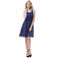 Belle Poque Retro Vintage Sleeveless Crew Neck gefaltet Navy Blue Lace Spleißen A-Line Kleid BP000291-1